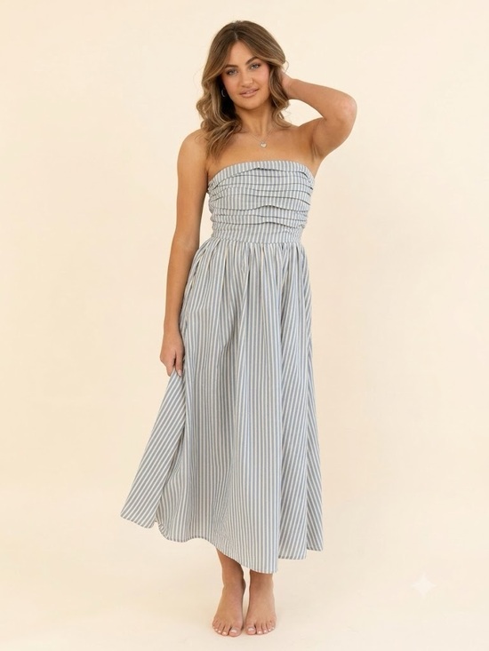 By Together Dresses & Skirts - By Together Striped Strapless Tube Maxi Dress in Blue and Cream